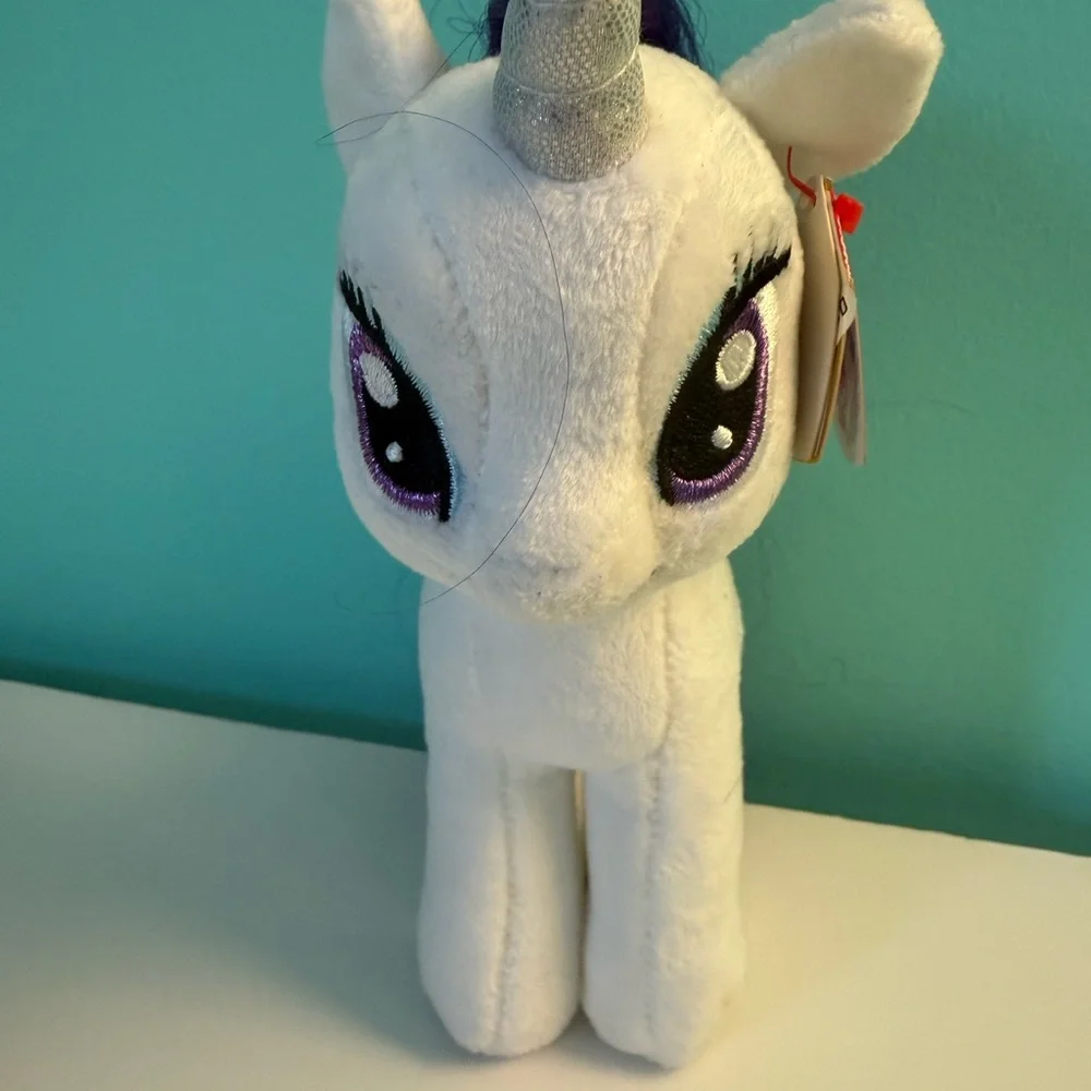 Hasbro Plush Beanie Baby My Little Pony “Rarity” Unicorn Toy - White and Purple